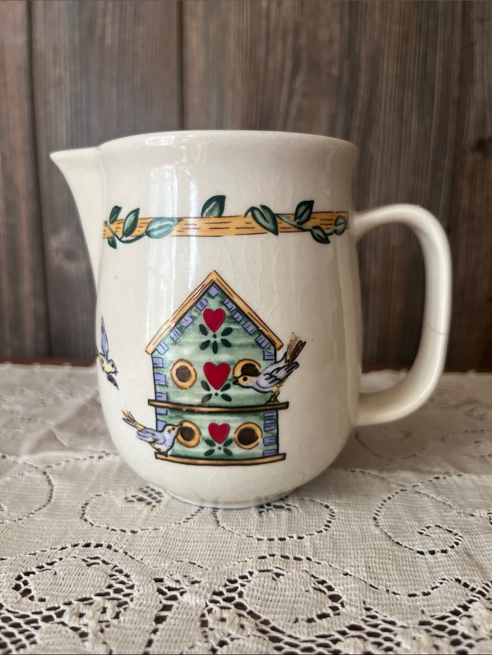 Hand-Painted Birdhouse Ceramic creamer- Cream